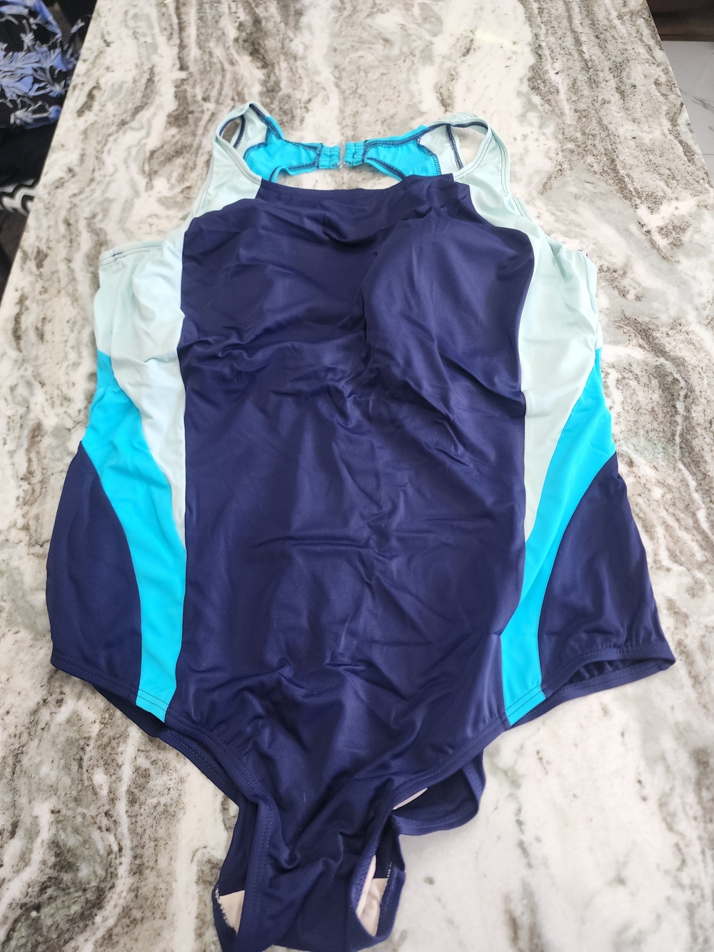 Classic Navy One-Piece Swimsuit with Aqua Accents